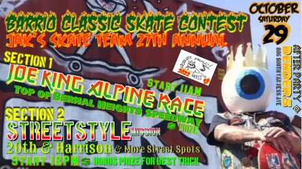 <span class='eventDate'>October 29, 2022</span><style>.eventDate {font-size:14px;color:rgb(150,150,150);font-weight:bold;}</style><br />Jak&#039;s Skate Team&#039;s 27th Annual Barrio Classic Skate Contest